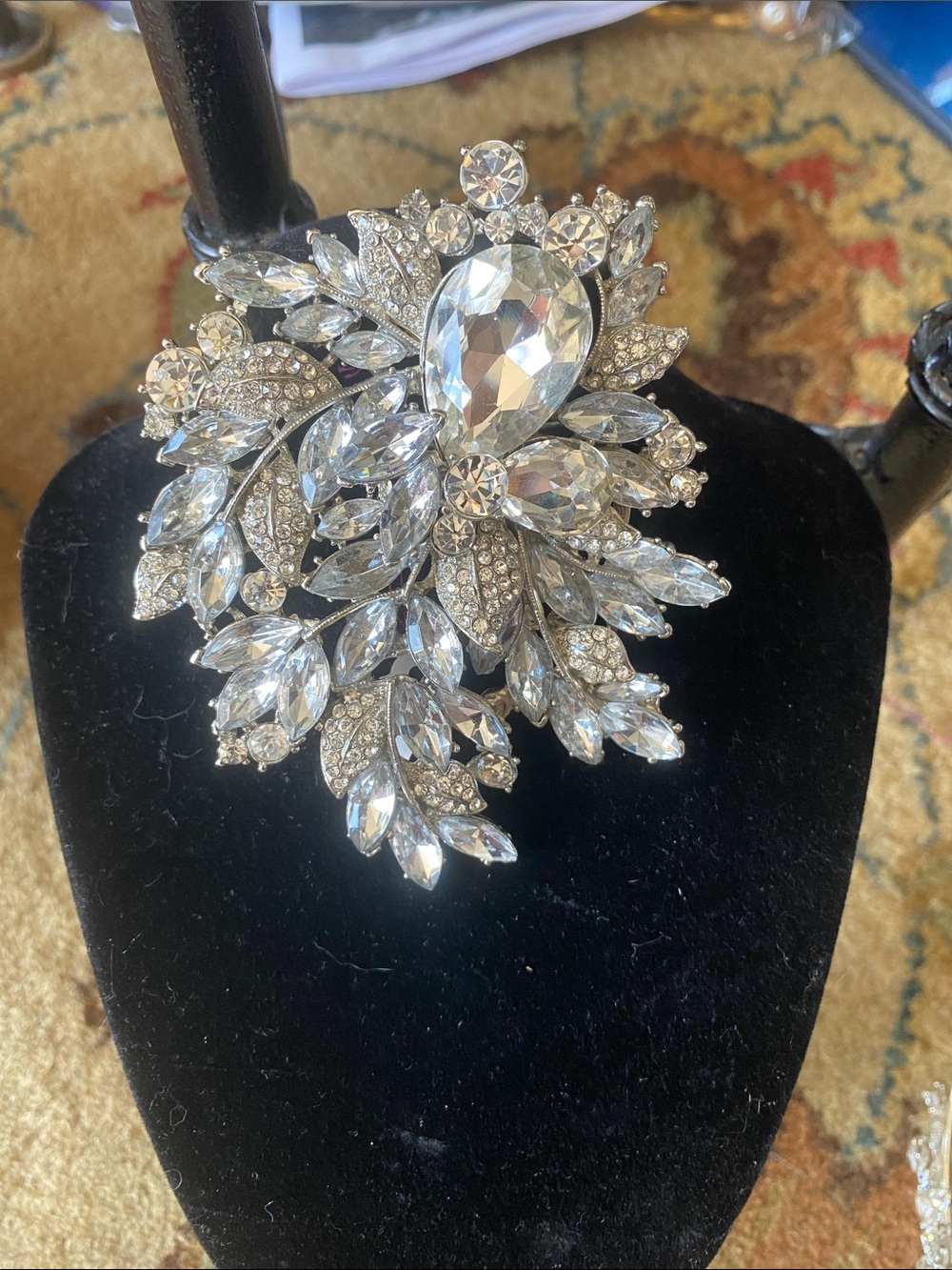 Crystal Statement Brooch - Clear Floral Cluster
